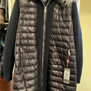 AFG 1972 black leather puffer with fox fur